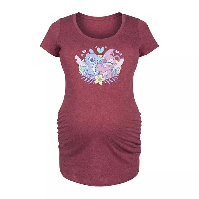 Disneys Lilo & Stitch Maternity Angel Flower Graphic Tee, Womens Grey Dark Red Product Image