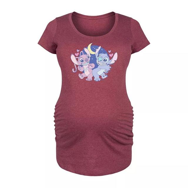 Disneys Lilo & Stitch Maternity Stitch Angel Graphic Tee, Womens Grey Dark Red Product Image