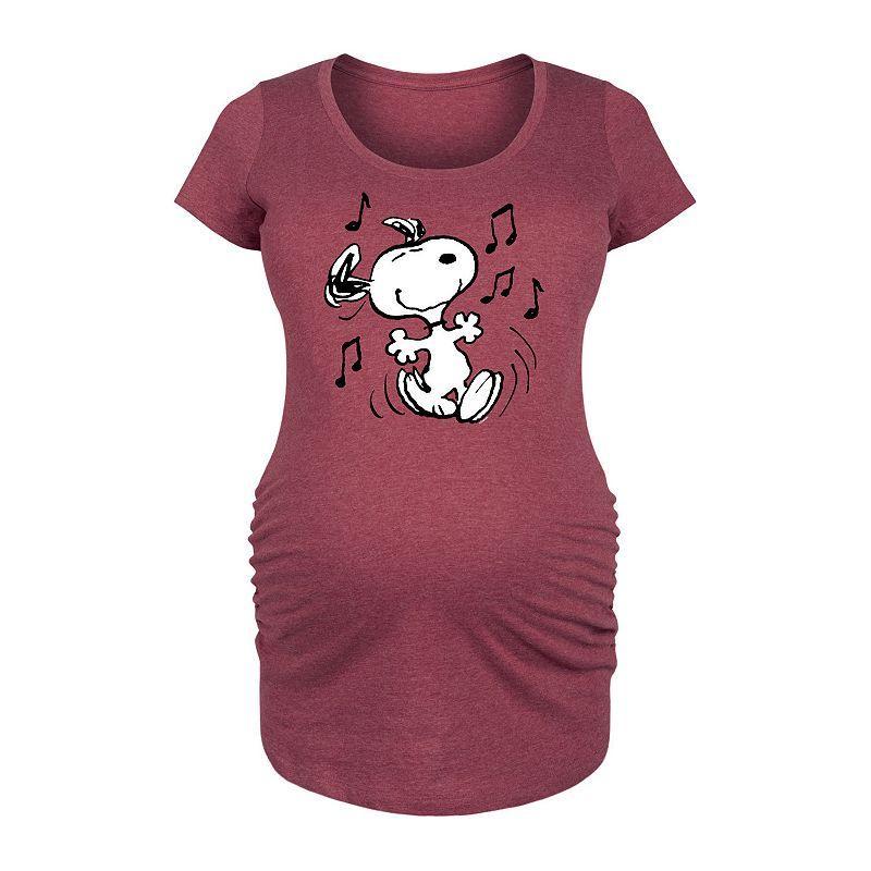 Maternity Peanuts Snoopy Dancing Graphic Tee, Womens Grey Red Product Image