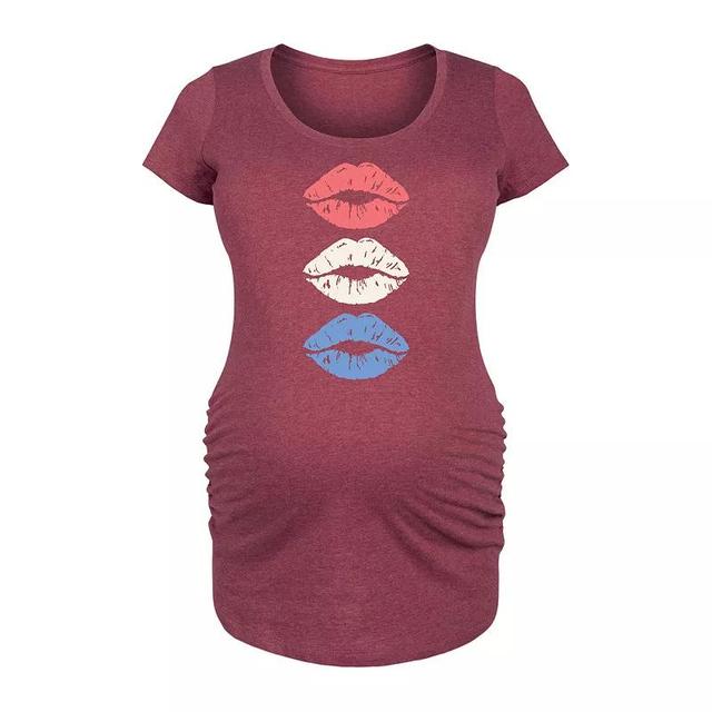 Maternity Red White Blue Lips Graphic Tee, Womens Grey Dark Red Product Image