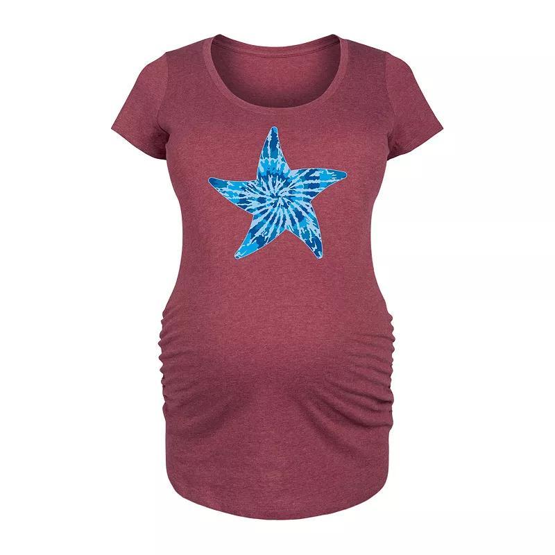 Maternity Blue Tie Dye Star Fish Graphic Tee, Womens Grey Dark Red Product Image