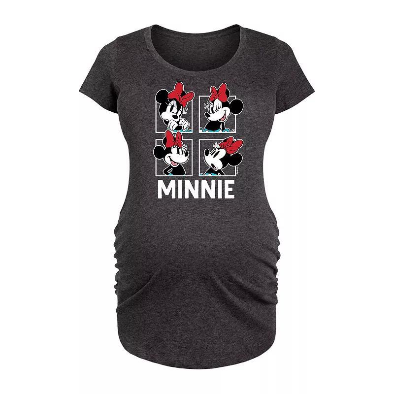 Disneys Minnie Mouse Maternity Grid Graphic Tee, Womens Heather Grey Product Image