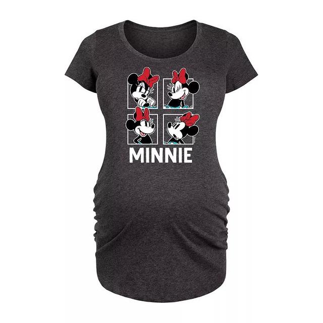 Disneys Minnie Mouse Maternity Grid Graphic Tee, Womens Heather Grey Product Image