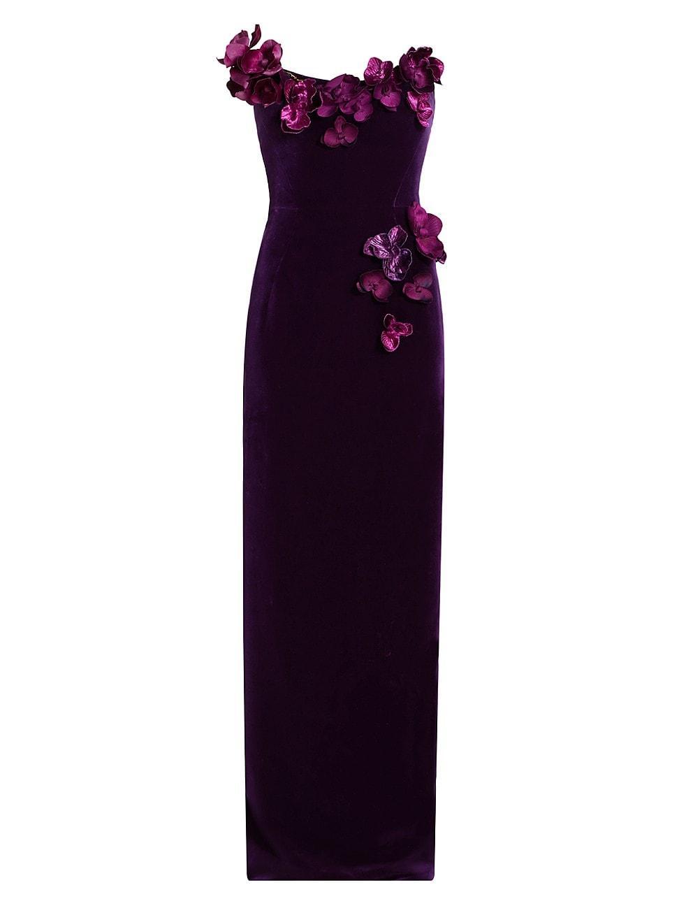 Womens Floral Appliqu Velvet Strapless Gown Product Image