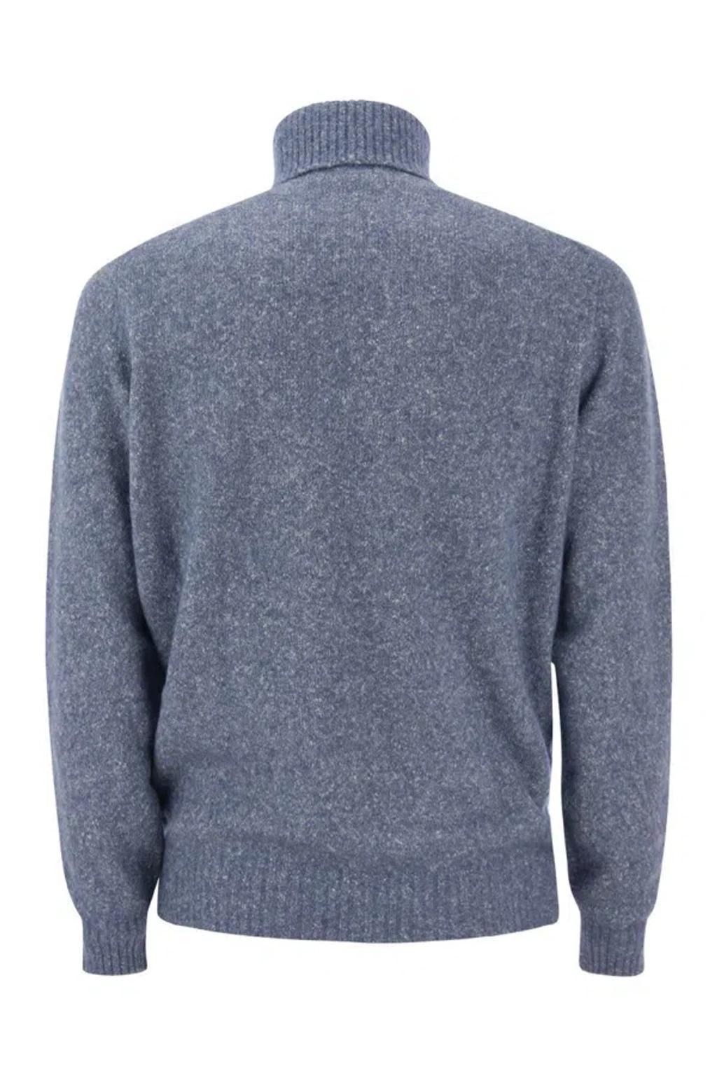 BRUNELLO CUCINELLI Turtleneck Sweater In Alpaca, Cotton And Wool In Blue Product Image