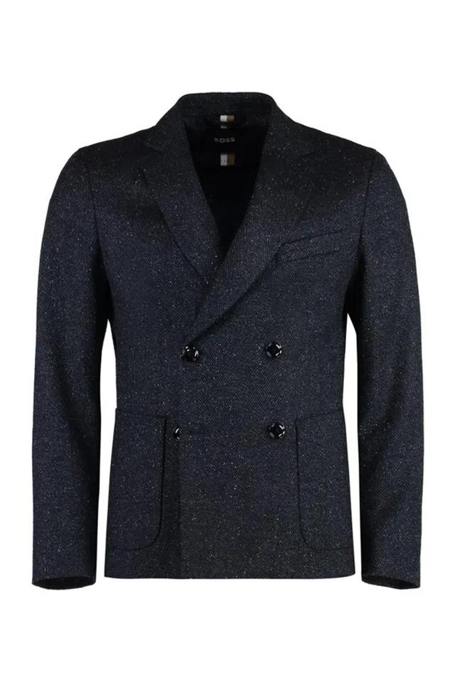 HUGO BOSS Boss Double-breasted Virgin Wool Jacket In Blue Product Image