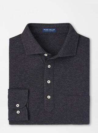 Peter Millar Mens Ramble Long-Sleeve Cotton Cashmere Polo | Color: Charcoal | Size: S Product Image