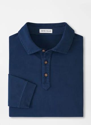 Peter Millar Mens Lava Wash Long-Sleeve Polo | Color: Navy | Size: XXL Product Image