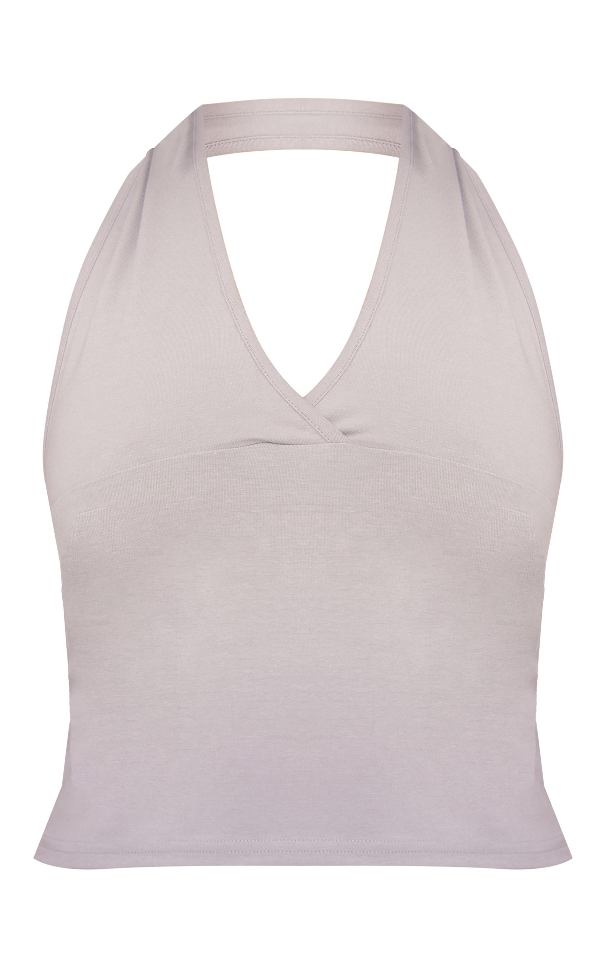 Grey Marl Modal Cotton Wrap Bust Halter Top Product Image