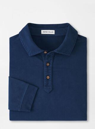 Peter Millar Mens Lava Wash Long-Sleeve Polo | Color: Navy | Size: L Product Image