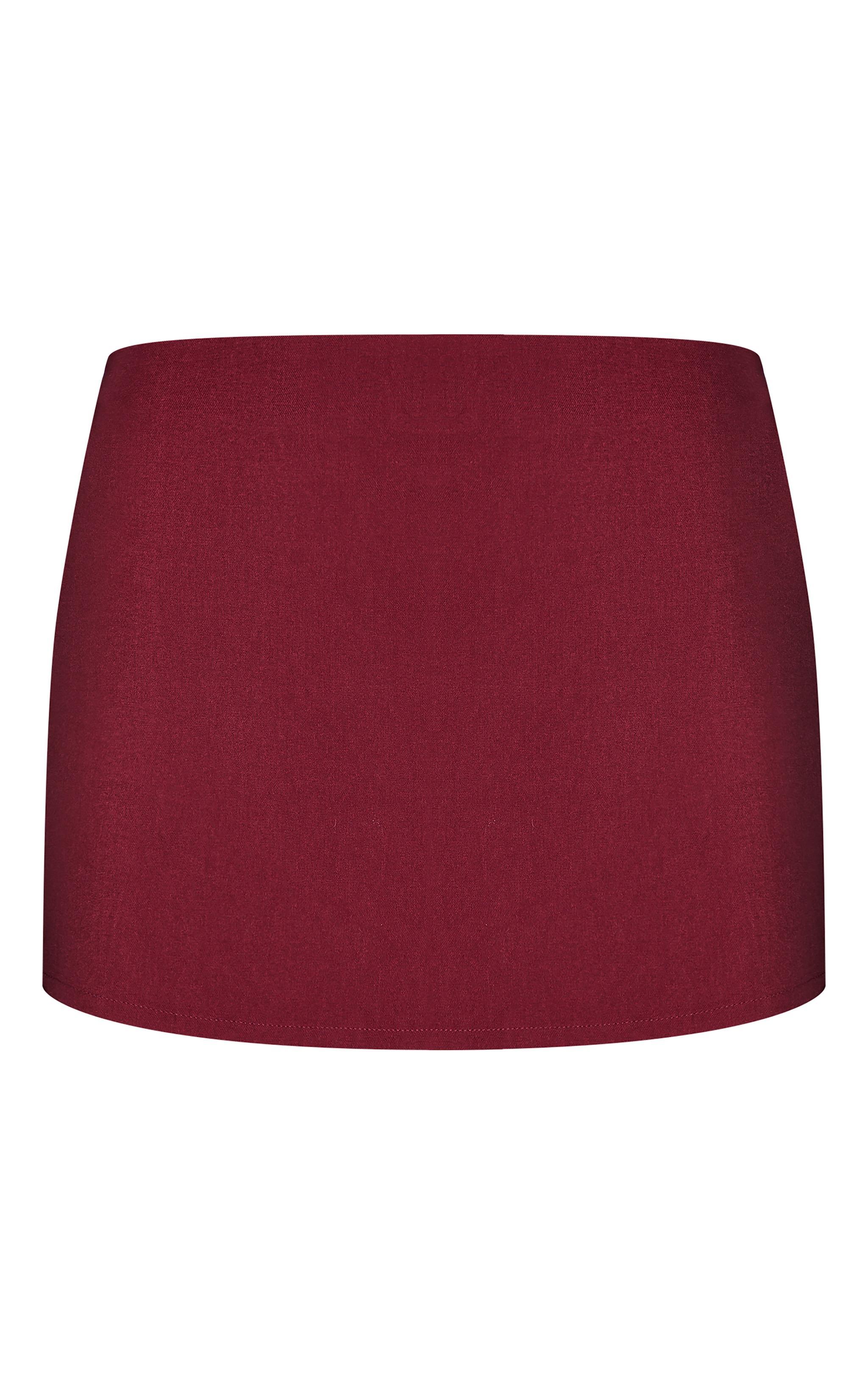 Burgundy Tailored Woven Detail Micro Mini Skirt Product Image