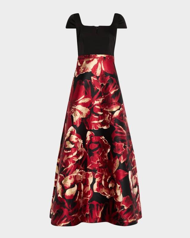 Split-Neck Floral Jacquard Gown Product Image