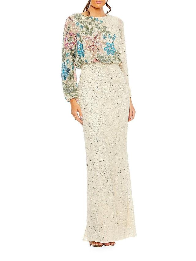 Mac Duggal Embellished Sequin Long Sleeve Blouson Gown Product Image