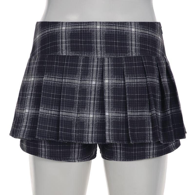 Mid Rise Plaid Pleated Skorts Product Image