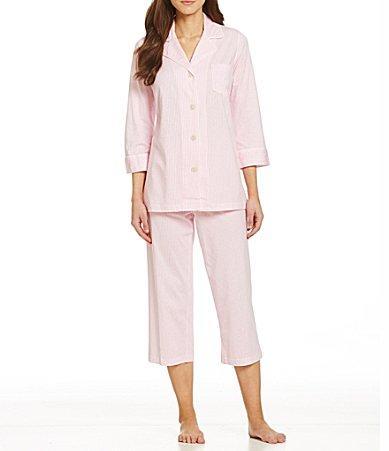 Lauren Ralph Lauren Striped Jersey Notch Collar 34 Sleeve Pajama Set Product Image