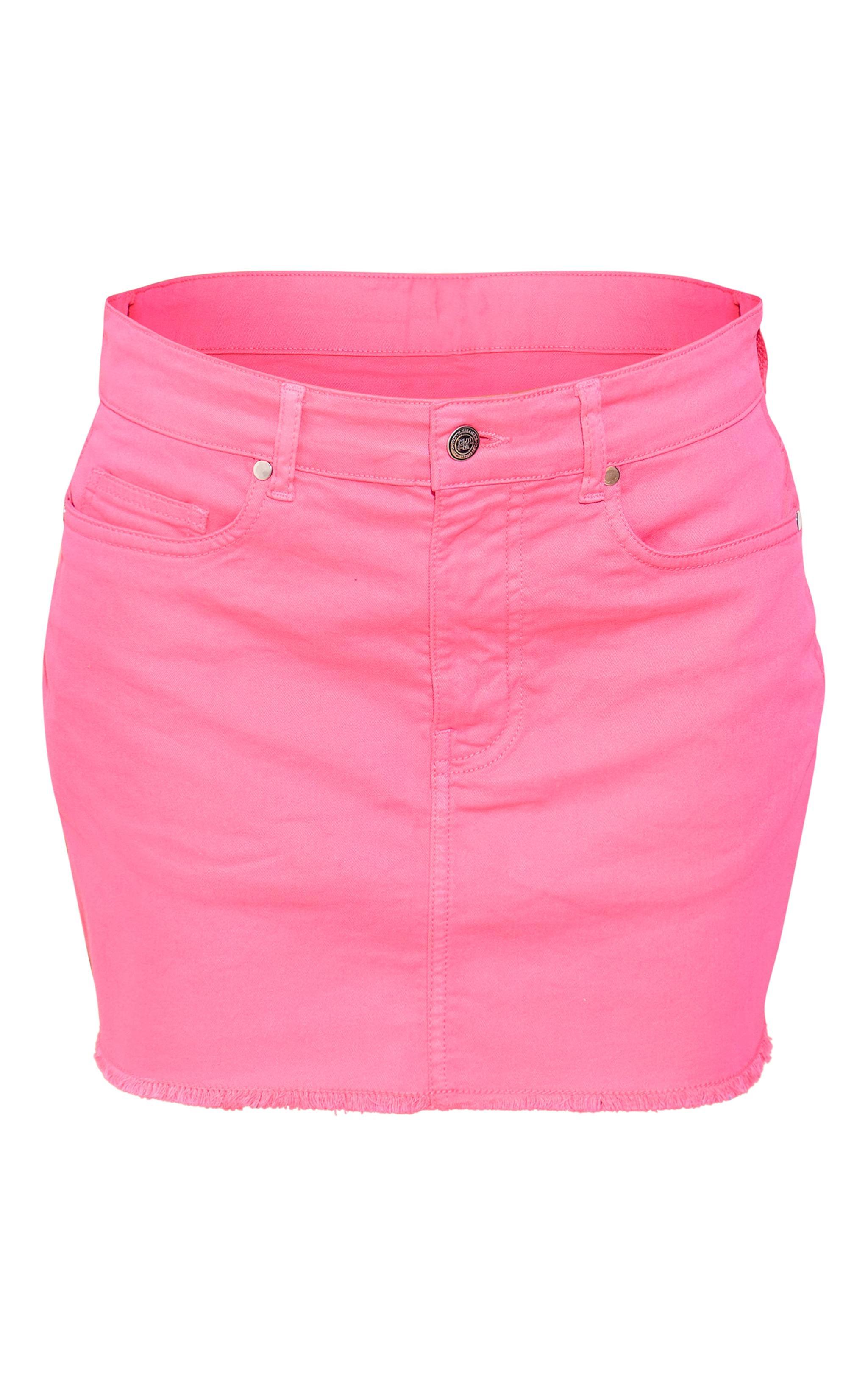 Bright Pink Denim Mini Skirt Product Image