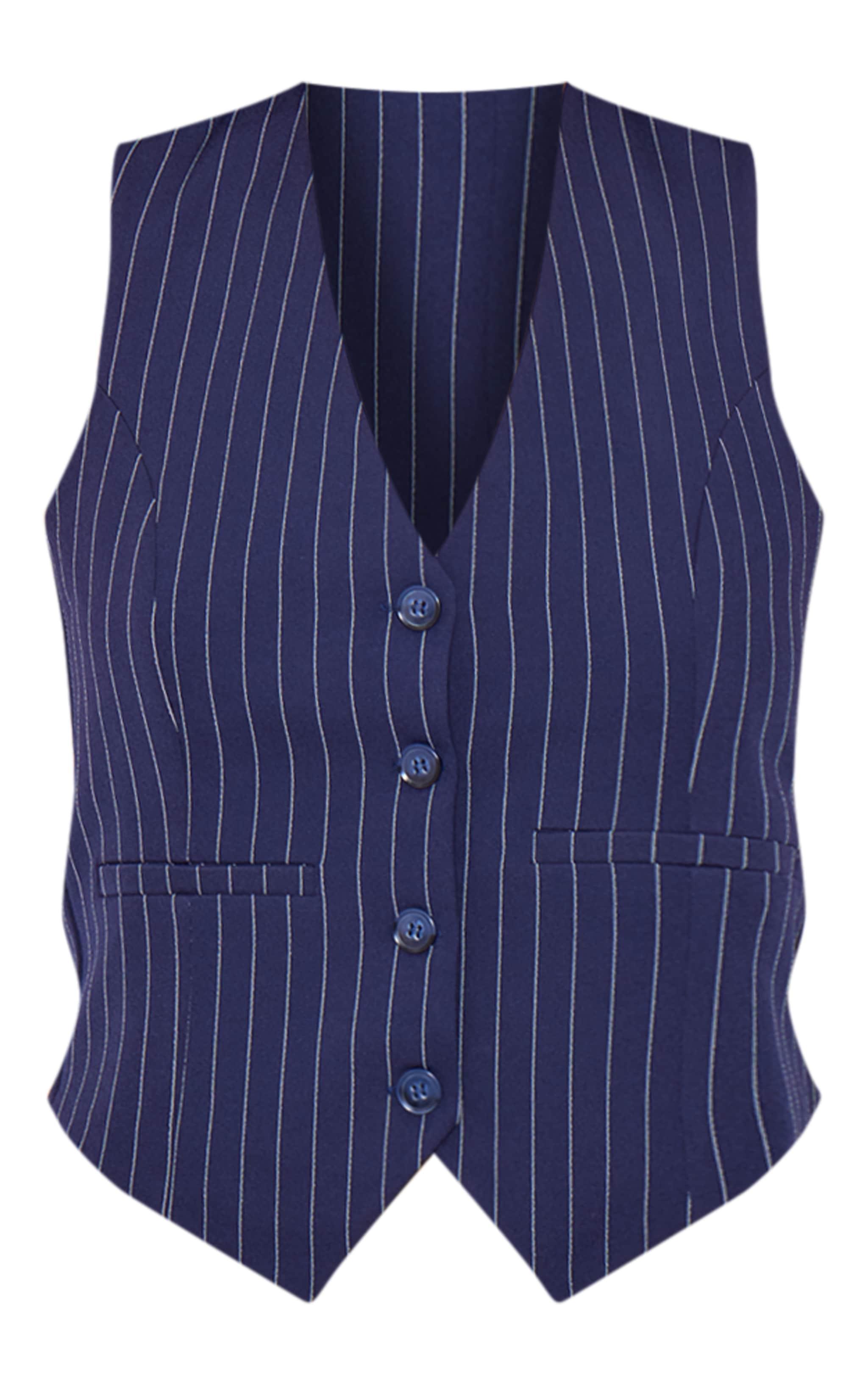 Dark Blue Woven Striped Fitted Vest Product Image