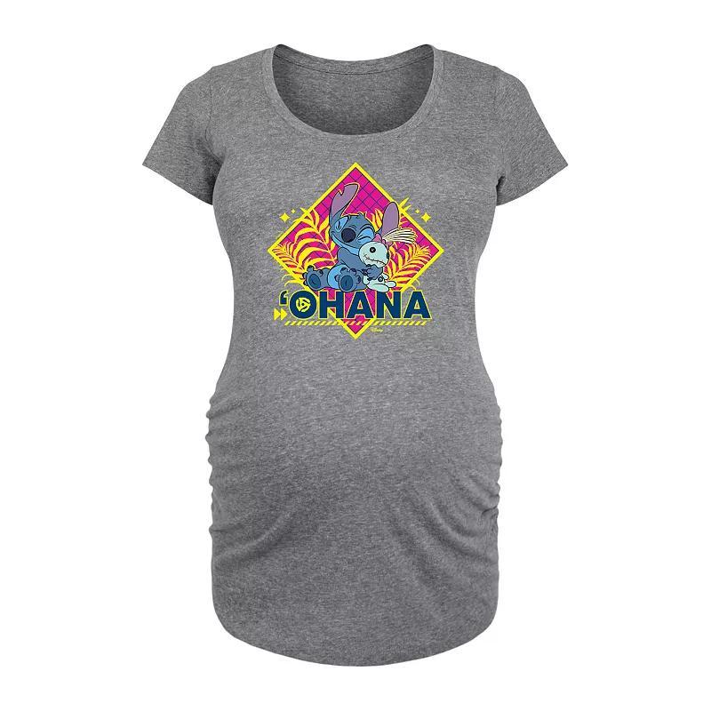 Disneys Lilo & Stitch Maternity Ohana Graphic Tee, Womens Heather Grey Product Image