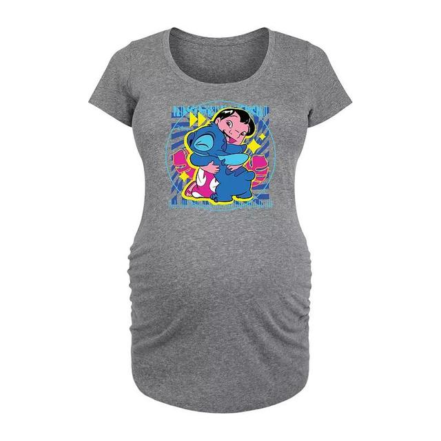 Disneys Lilo & Stitch Maternity Hug Graphic Tee, Womens Grey Dark Red Product Image