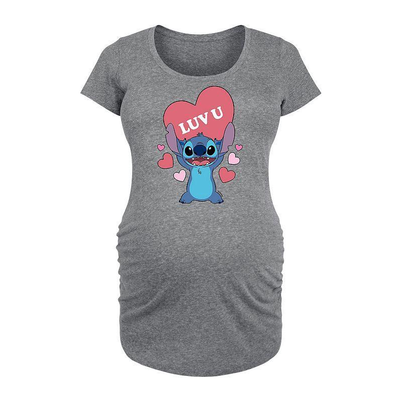 Disneys Lilo & Stitch Maternity Luv U Heart Graphic Tee, Womens Grey Gray Product Image