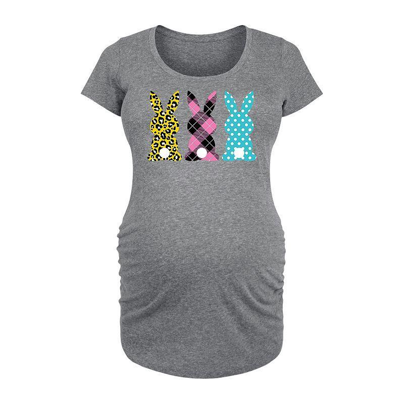 Maternity Patterned Bunnies Graphic Tee, Womens Grey Gray Product Image