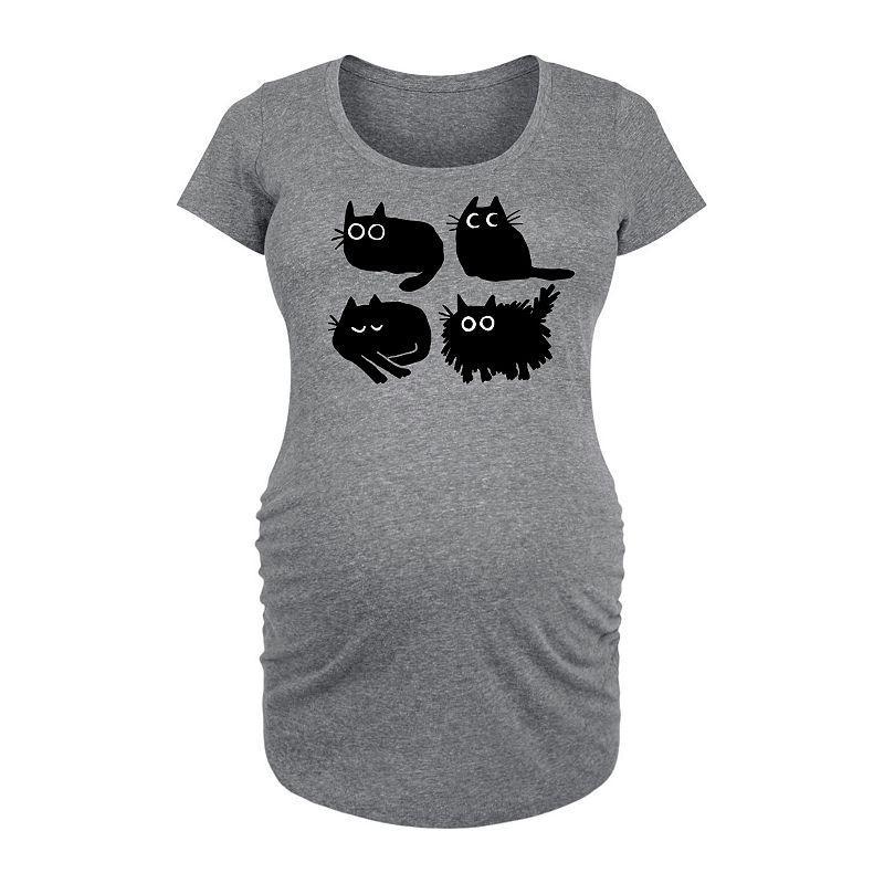 Maternity Sketched Black Cats Graphic Tee, Womens Grey Gray Product Image