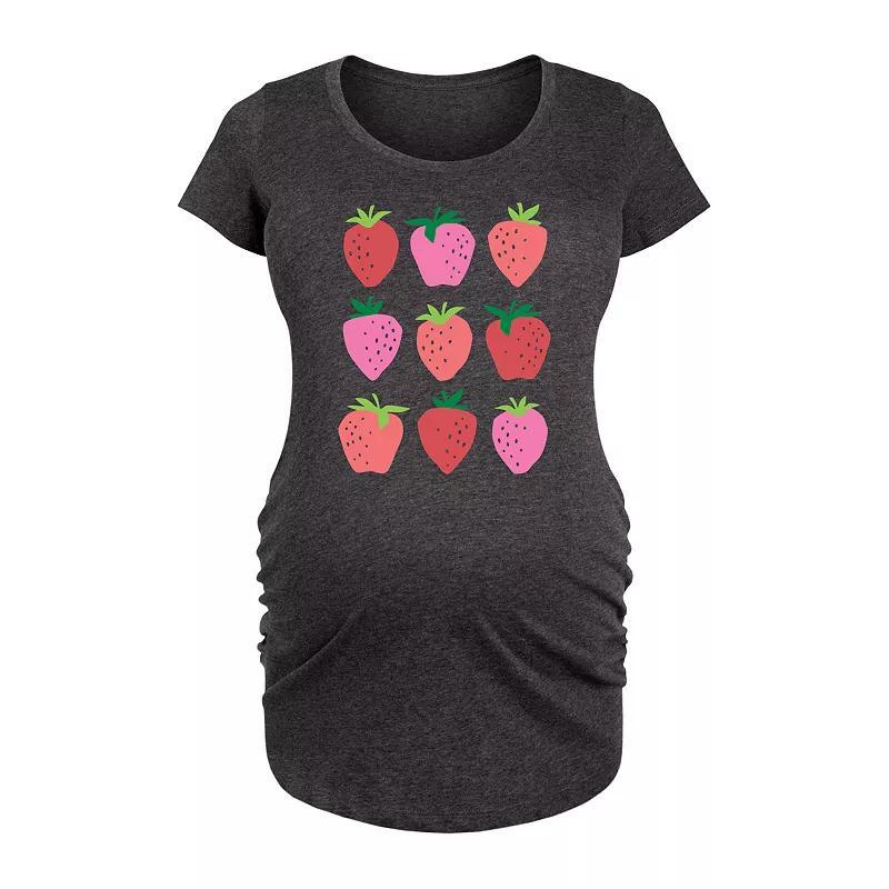 Maternity Strawberry Grid Graphic Tee, Womens Heather Grey Product Image