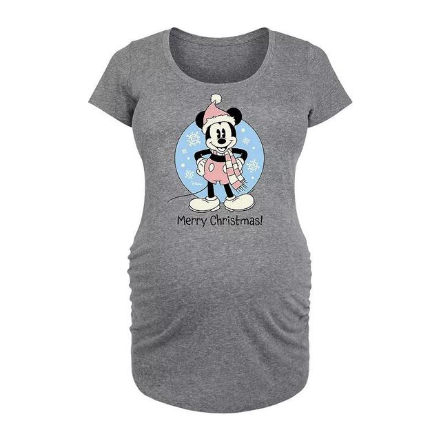 Disneys Mickey Mouse Maternity Merry Christmas Graphic Tee, Womens Grey Gray Product Image