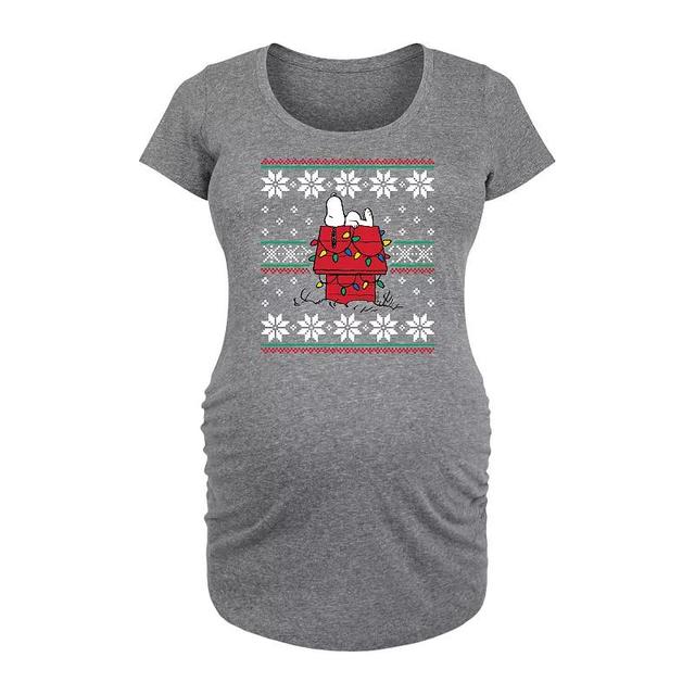 Maternity Peanuts Snoopy Doghouse Ugly Sweater Christmas Graphic Tee, Womens Grey Gray Product Image