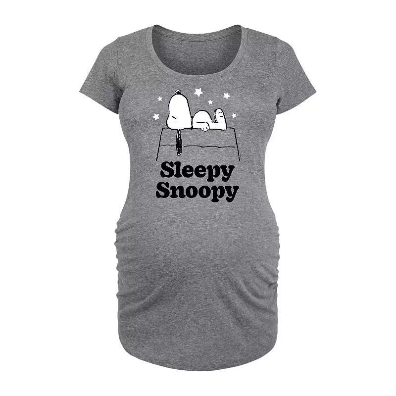 Maternity Peanuts Sleepy Snoopy Graphic Tee, Womens Grey Gray Product Image