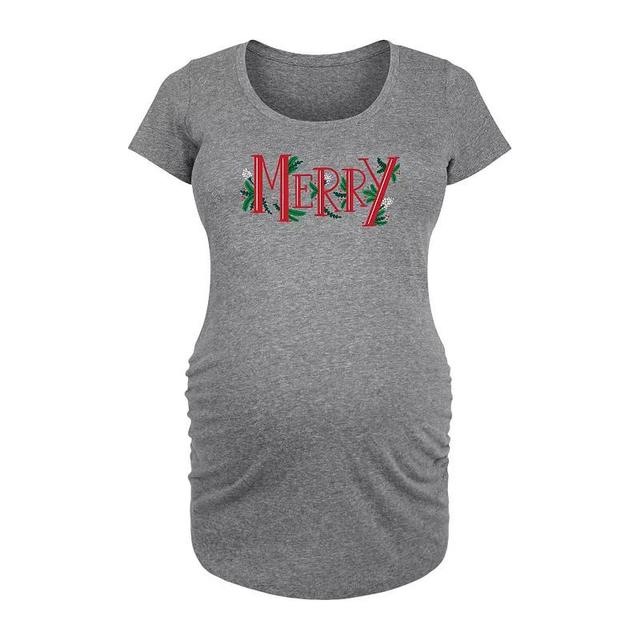 Maternity Merry With Garland Graphic Tee, Womens Grey Gray Product Image