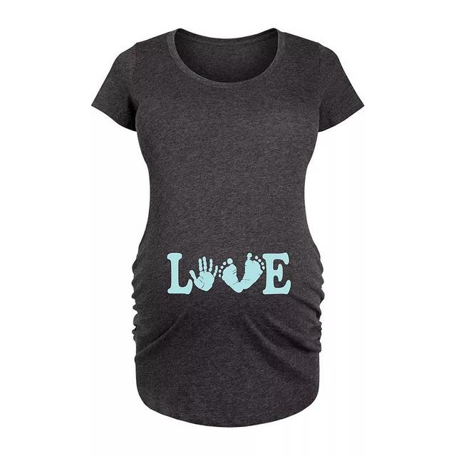 Maternity Love Footprints Graphic Tee, Womens Heather Grey Product Image