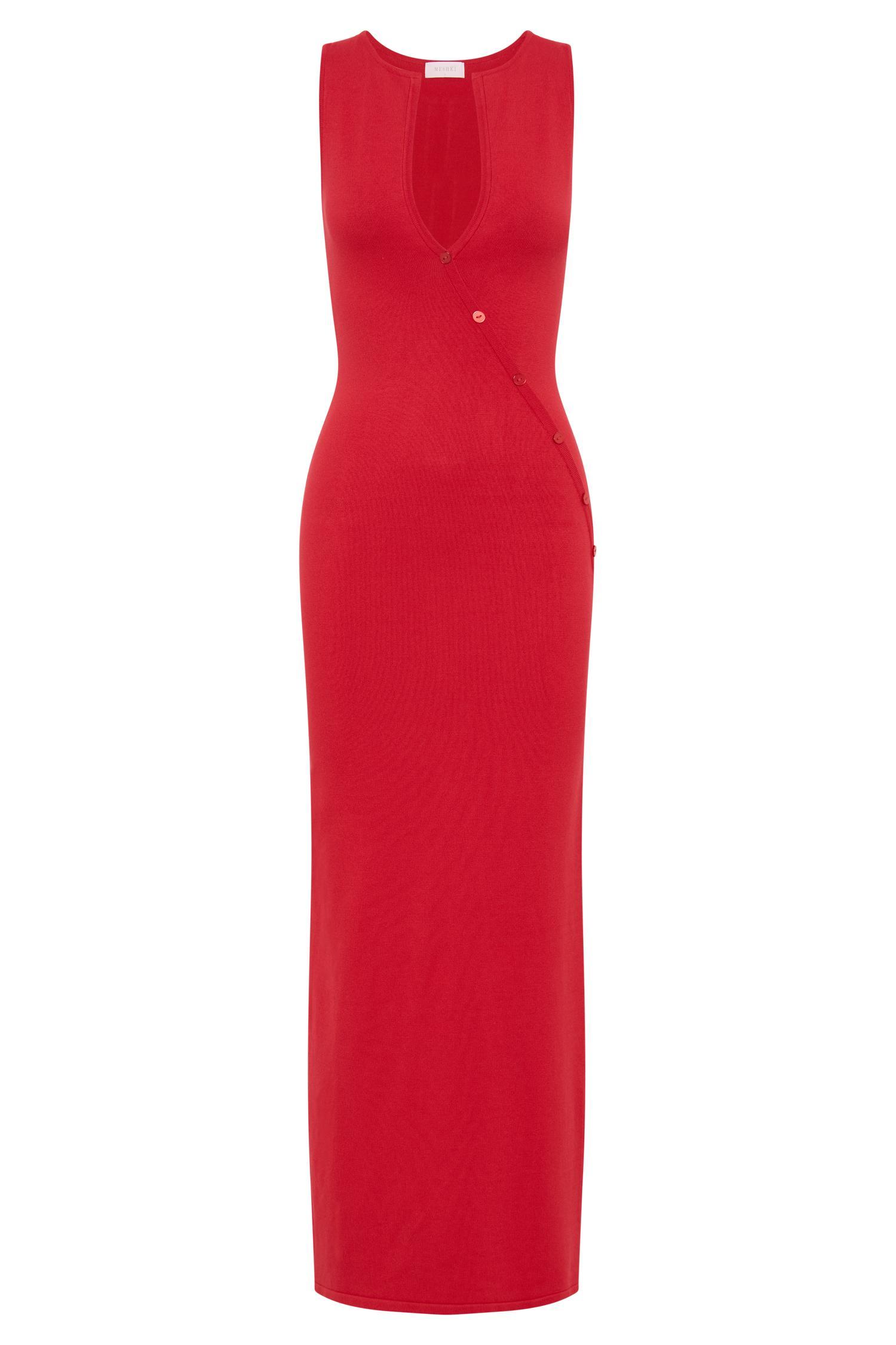 Marina Sleeveless Buttoned Knit Midi Dress - Pomegranate Product Image