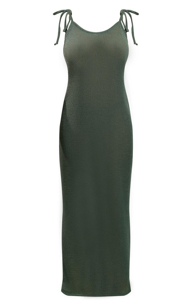 Forest Green Textured Ribbed Tie Strappy Maxi Dress Product Image