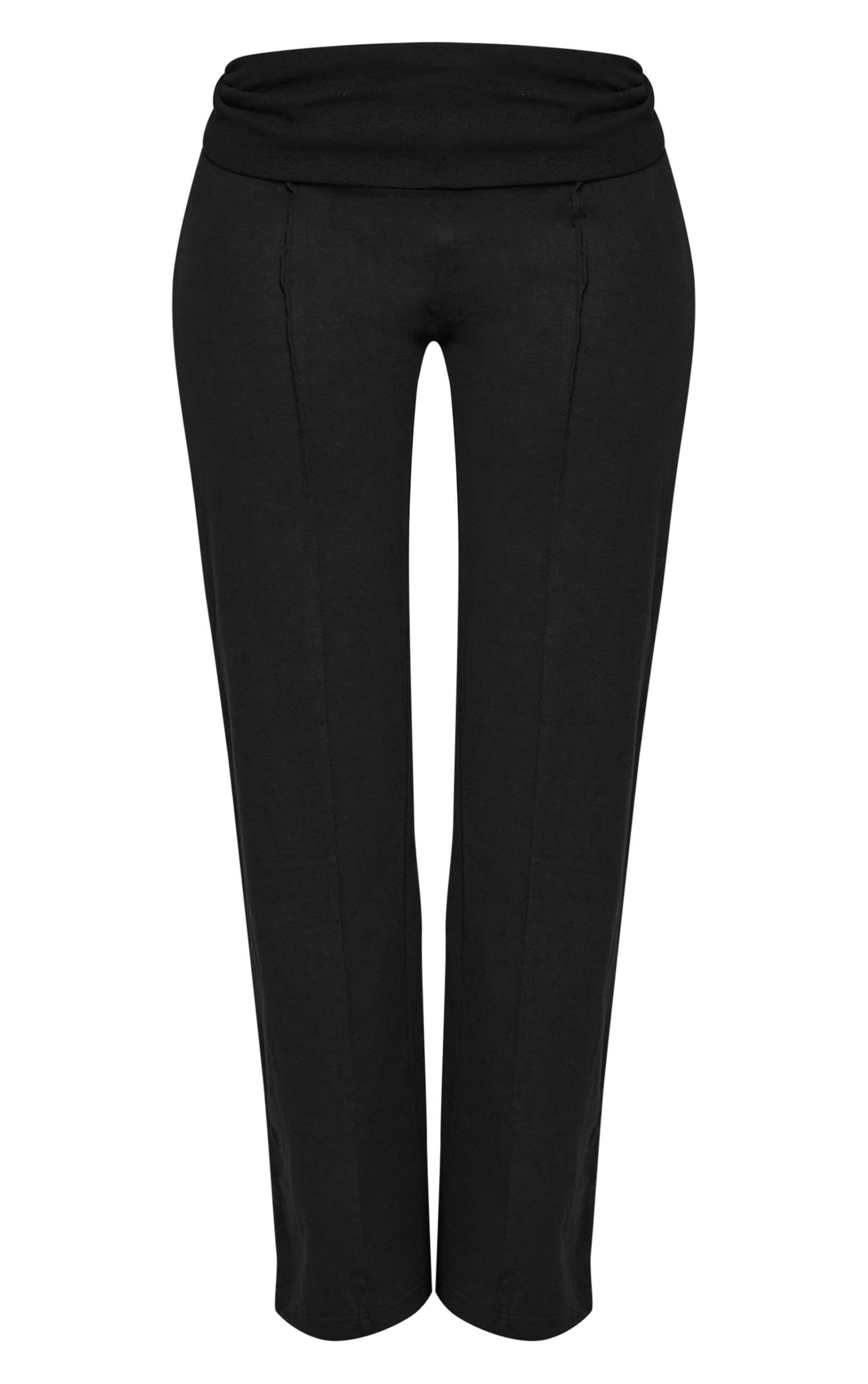 Shape Black Low Rise Fold Over Seam Front Wide Leg Pants Product Image