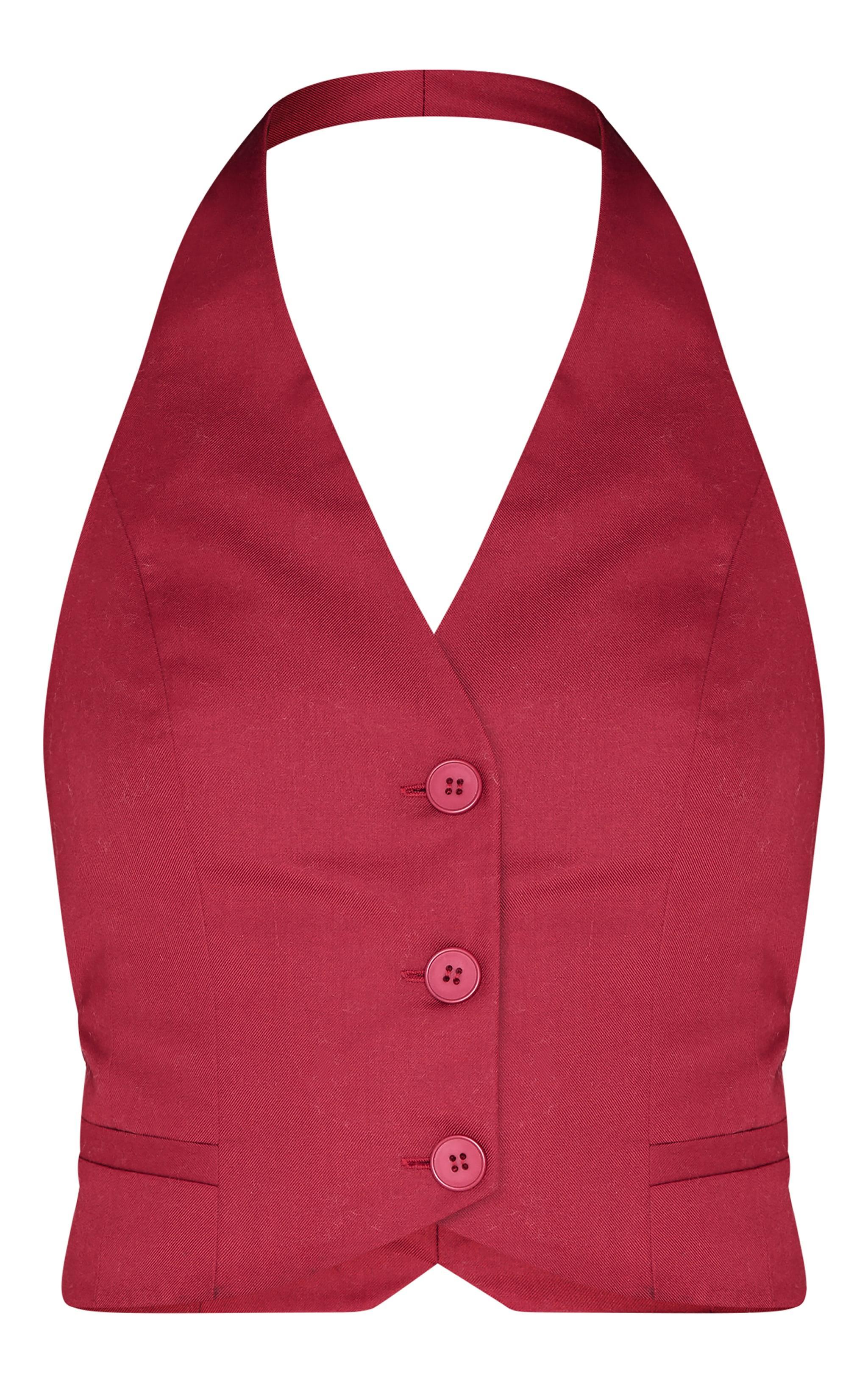 Burgundy Woven Tailored Halterneck Vest Product Image