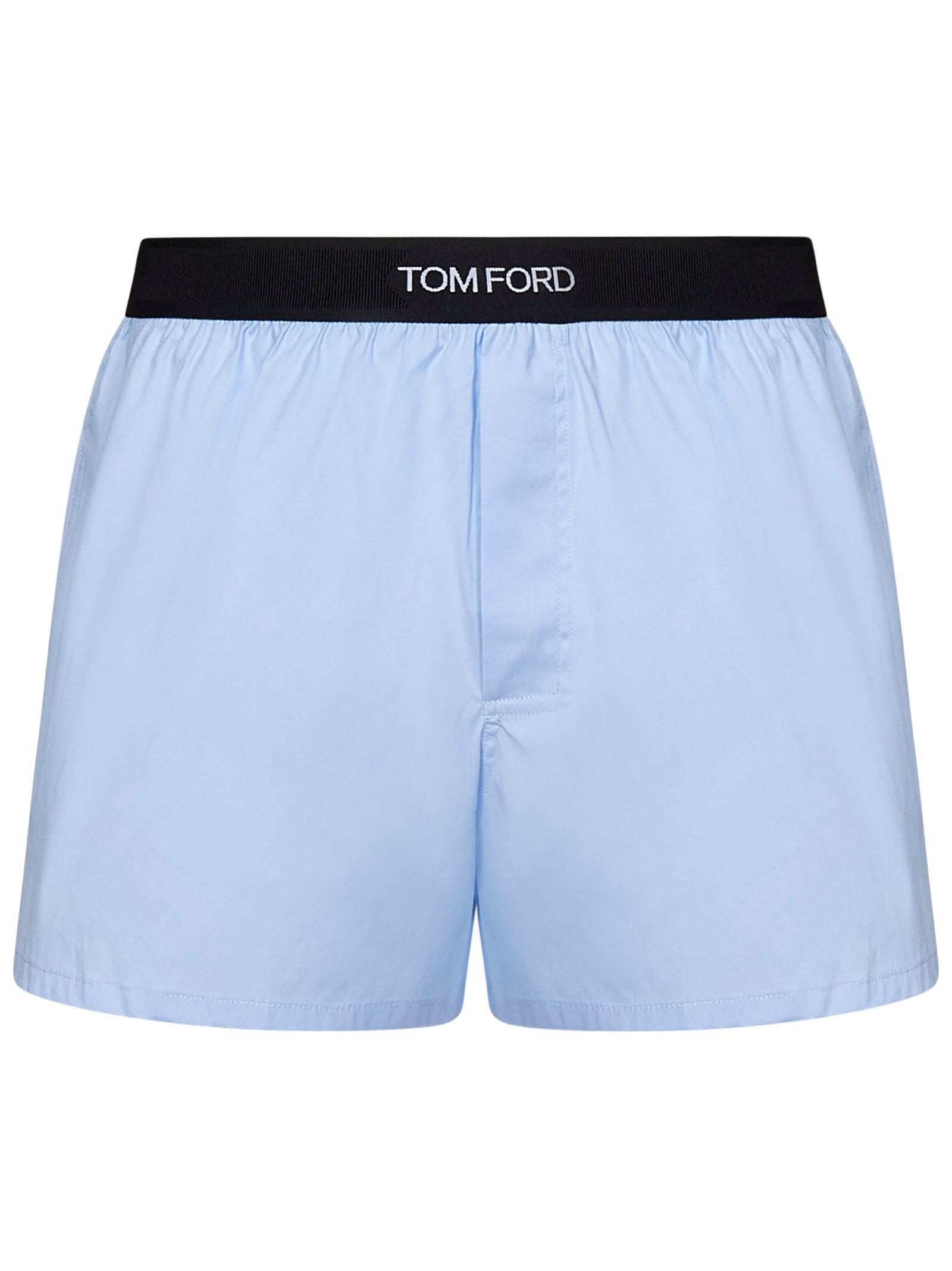 TOM FORD Men's Cotton Poplin Stretch Boxer Shorts In Blue Product Image