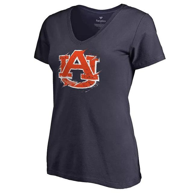 Womens Auburn Tigers Splatter Logo V-Neck T-Shirt Blue Product Image