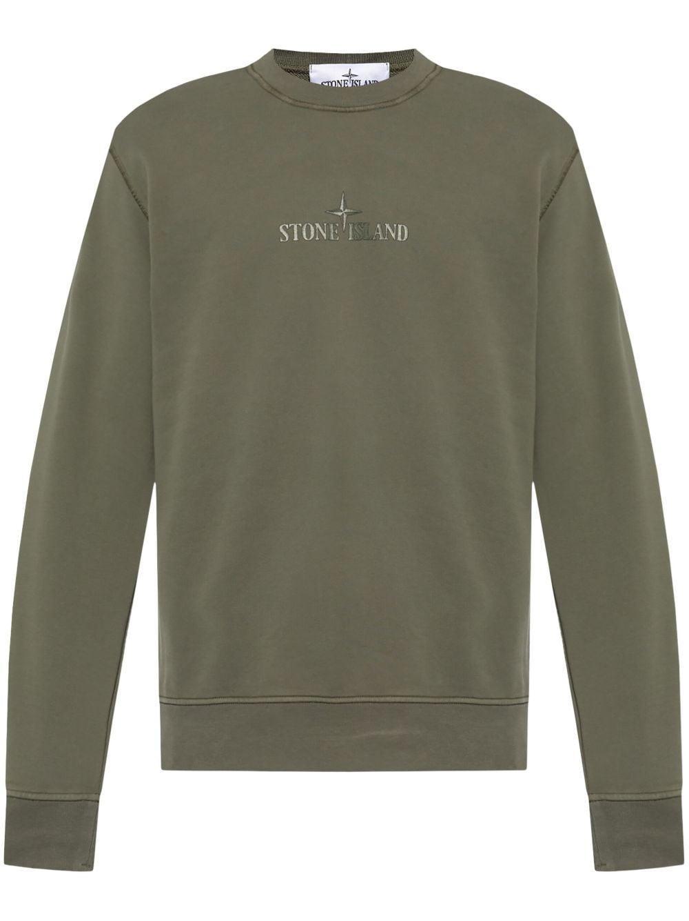 STONE ISLAND Logo-print Cotton Sweatshirt In Green Product Image