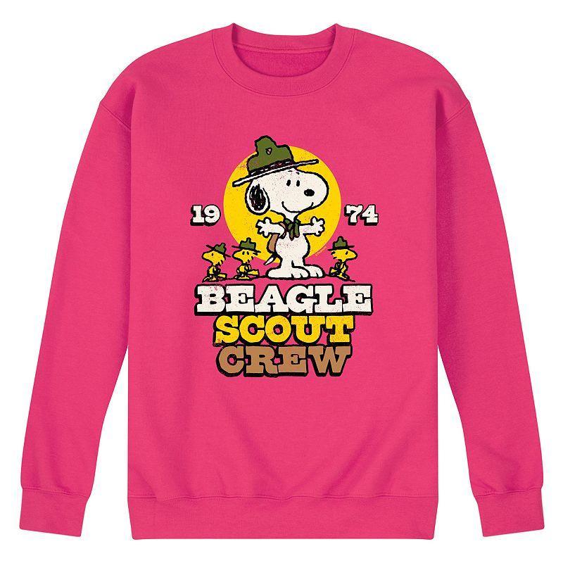 Mens Peanuts Beagle Scout Crew Fleece Sweatshirt Pink Product Image