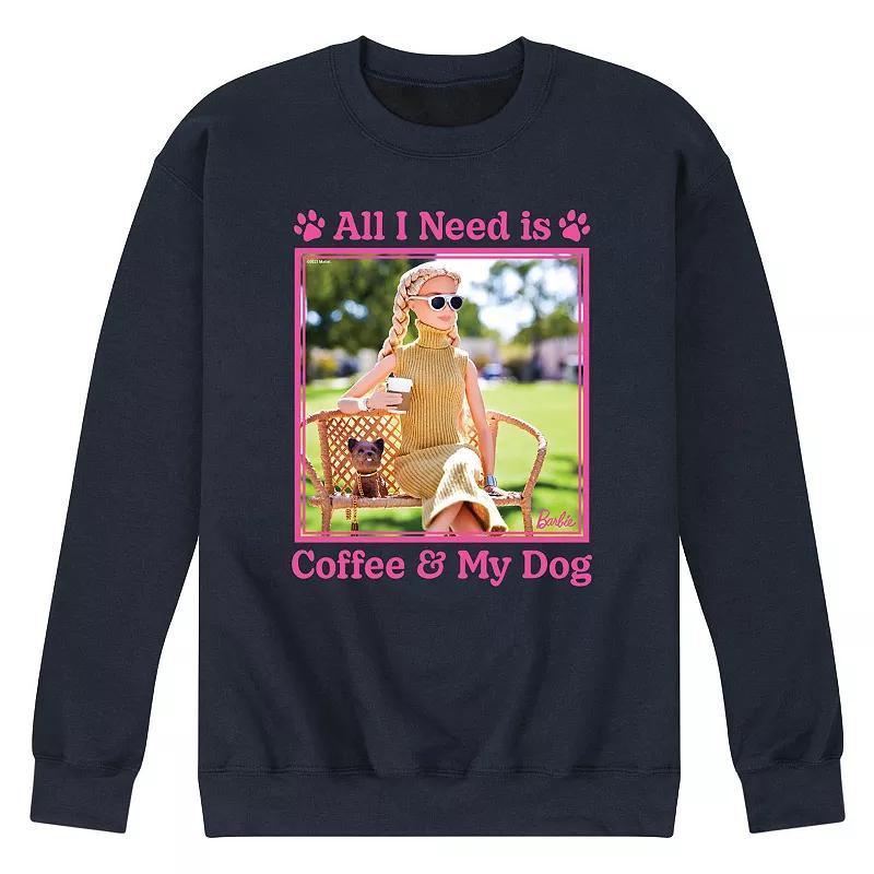 Mens Barbie All I Need Is Coffee Dog Fleece Sweatshirt Blue Product Image