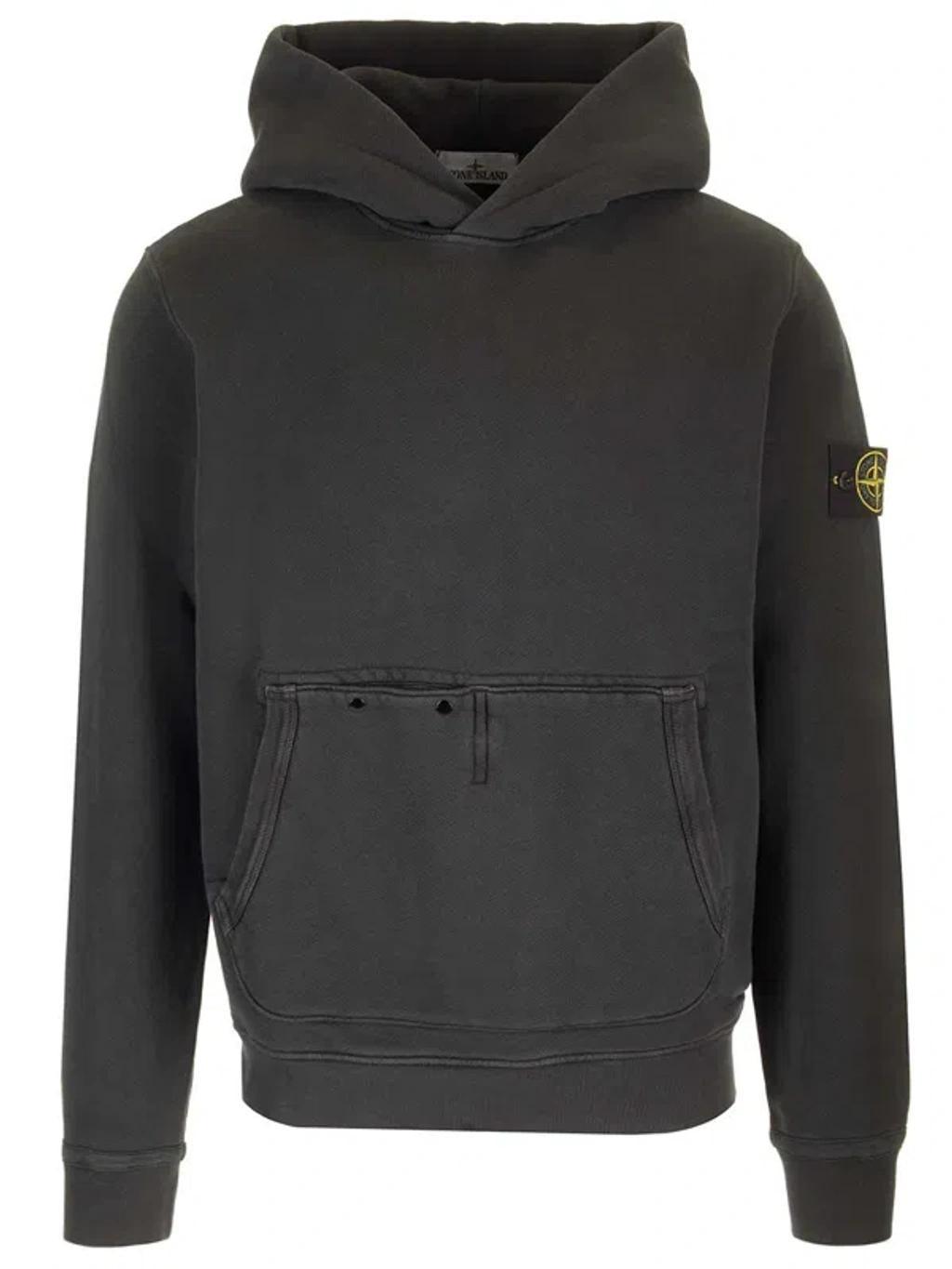 STONE ISLAND Logo Cotton Hoodie In Grigio Product Image