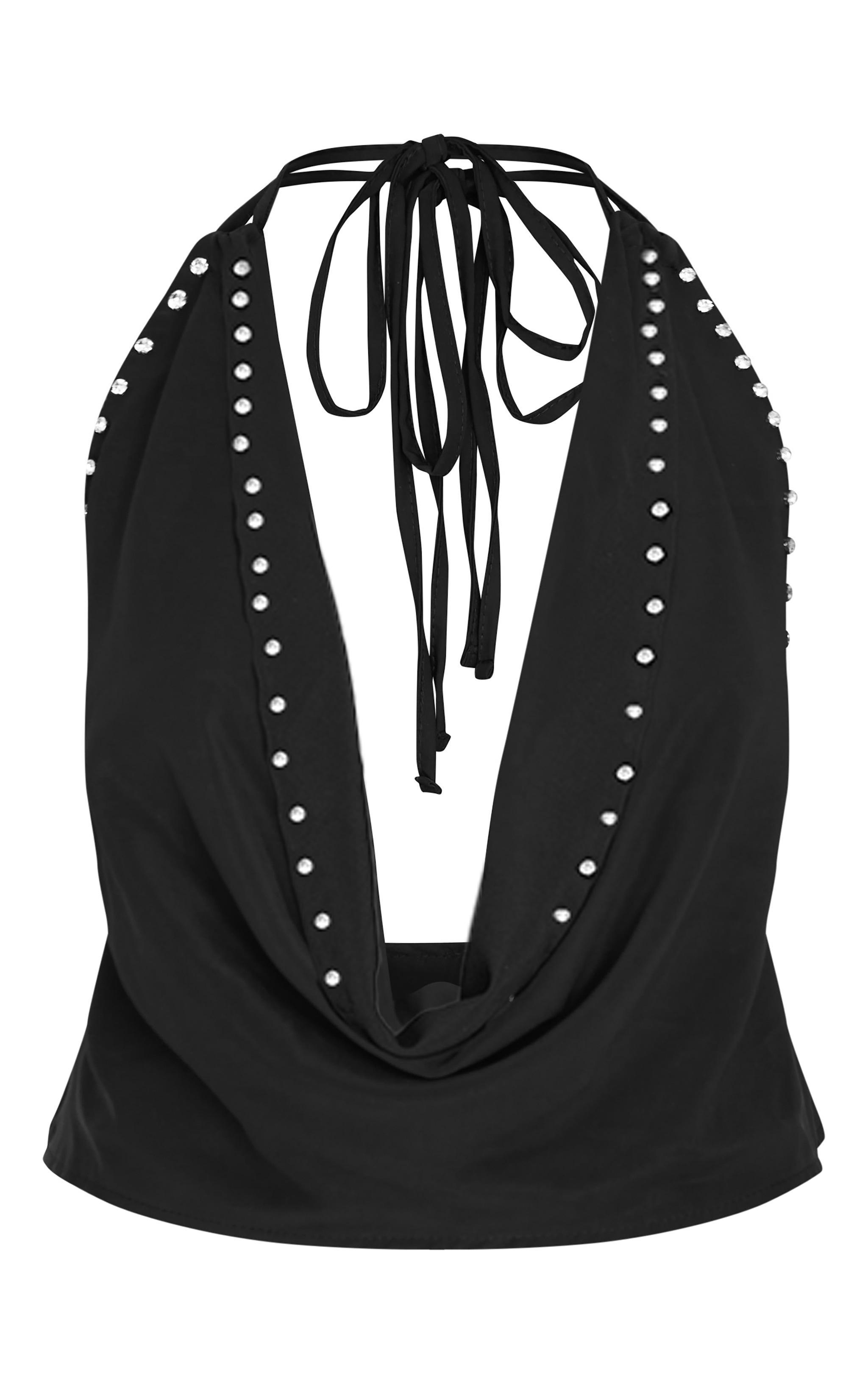 Black Rhinestone Studded Chiffon Long Top Product Image