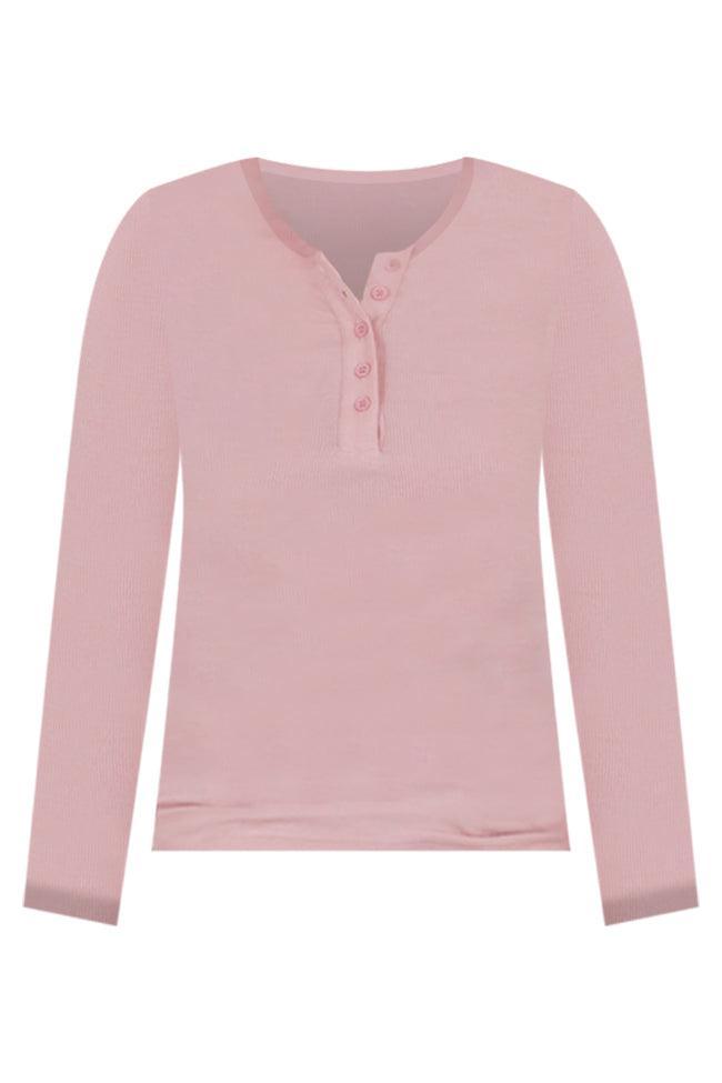 All The Better Pink Ribbed Knit Henley Tee Product Image