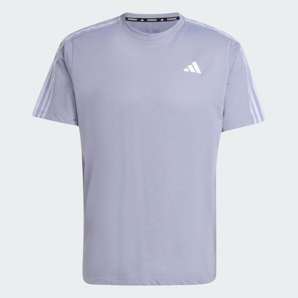 adidas Own the Run 3-Stripes Tee Silver Violet S Mens Product Image