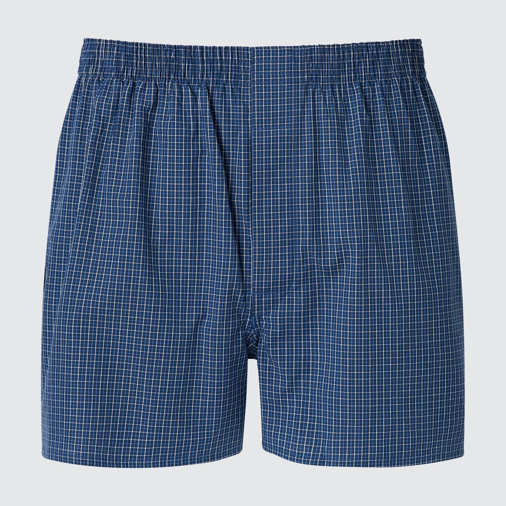 Mens Woven Checked Trunks Blue Small UNIQLO US Product Image