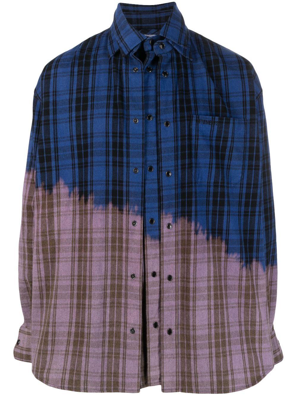 Bleached Plaid-check Pattern Shirt In Blue Product Image