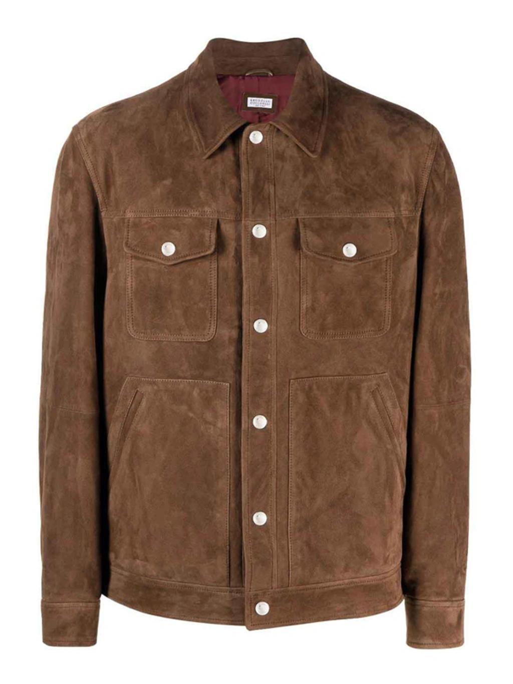 Leather Buttoned Jacket In Brown Product Image