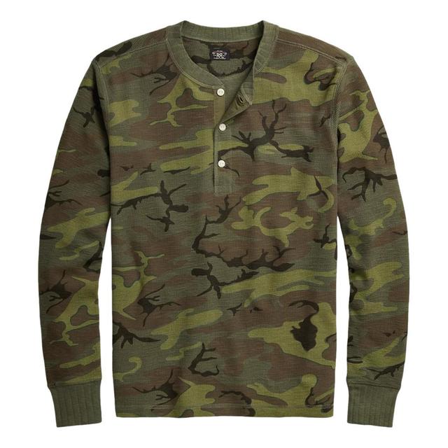 Camo Waffle-Knit Henley Shirt Product Image