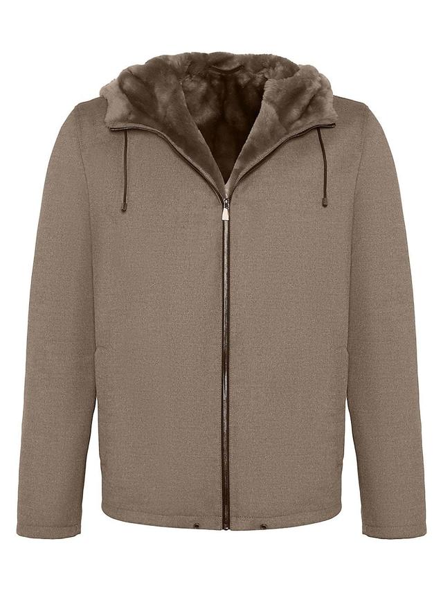 Mens Lamb Shearling Lined Hooded Parka Jacket Product Image